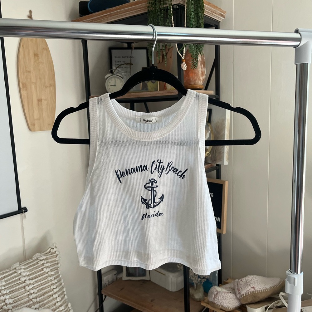 White Sleeveless Crop Tank Top with Anchor Design